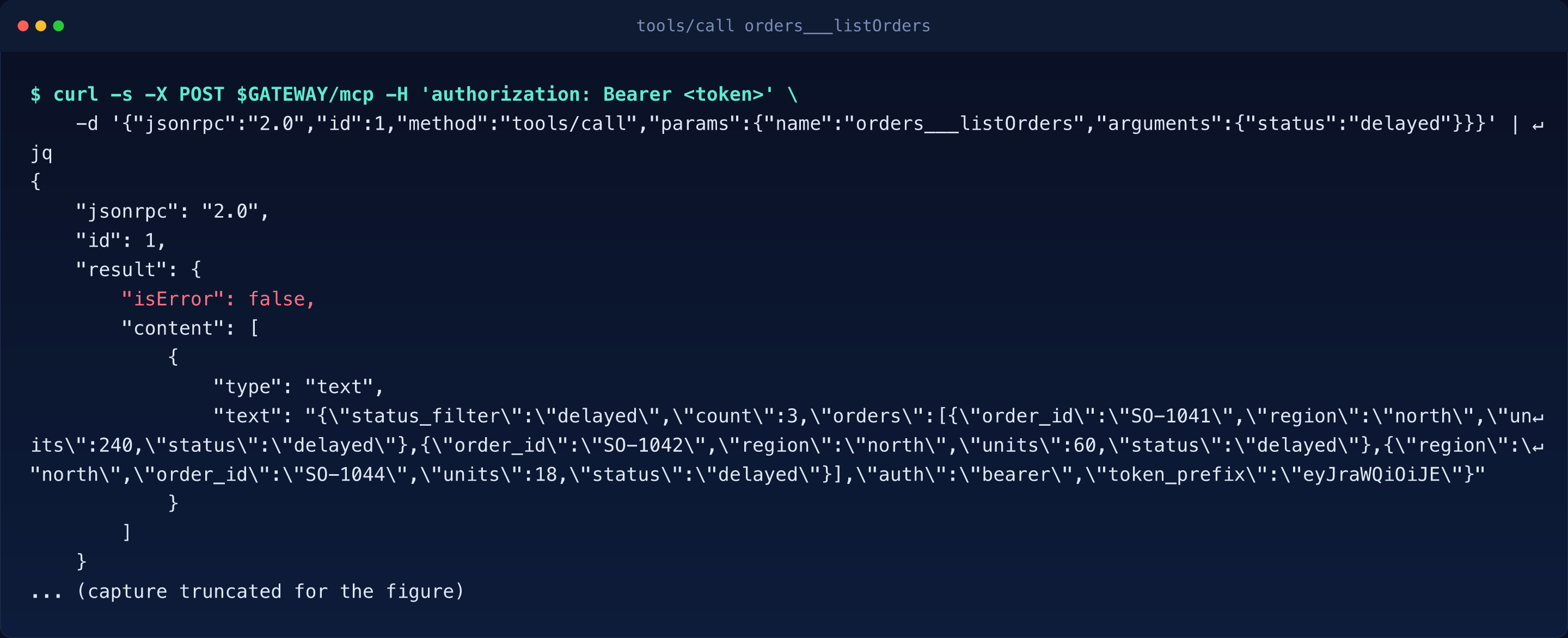 orders___listOrders through the gateway, with the auth echo