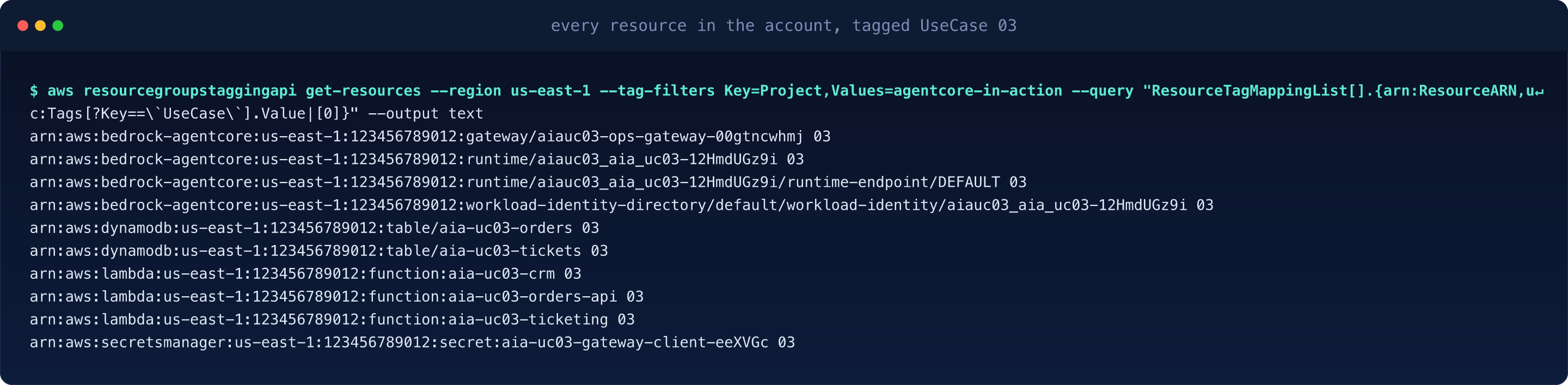 every resource in the account is tagged UseCase 03